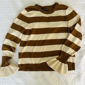 Who What Wear Striped Sweater (Cream and Brown)